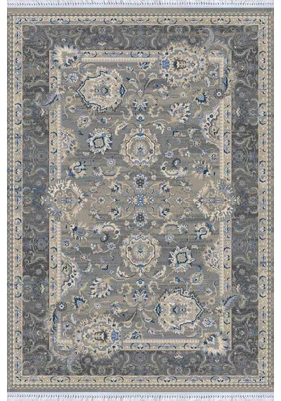 Gri Çerçeveli Dokuma Pamuk Tabanlı Kaymaz Kilim Klm286n11