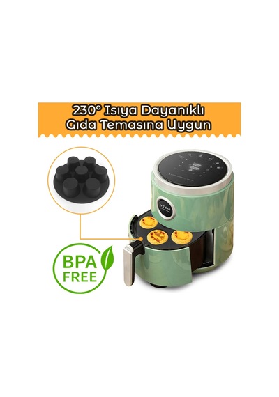 İndecor Houseware Airfryer Silikon Muffin Kek Kalıbı 7 Gözlü Hava Fritözü Kek Ve Çörek Pişirme Kalıbı Siyah Diğer