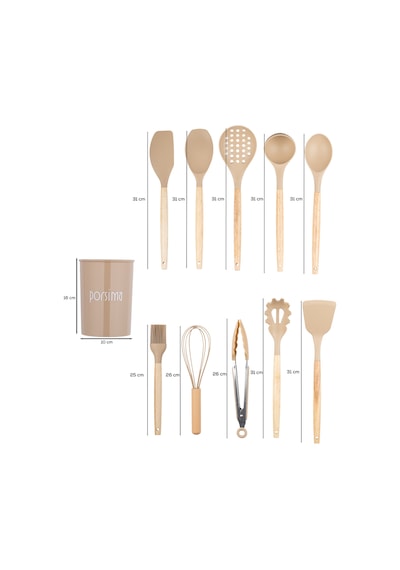 Porsima 3164 Standlı Bambu Silikon 11 Parça Servis Takımı Seti Kapicino