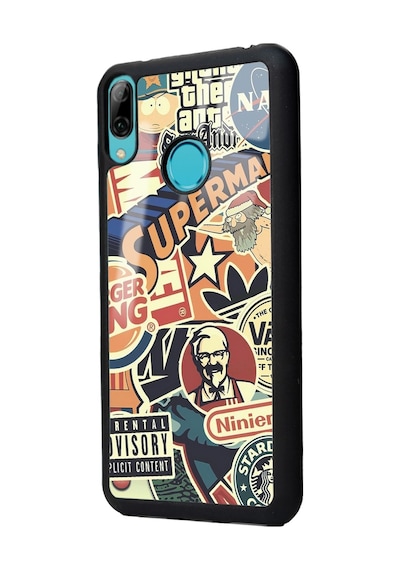 Huawei P Smart 2019 Retro Marka Tasarımlı Glossy Telefon Kılıfı Siyah