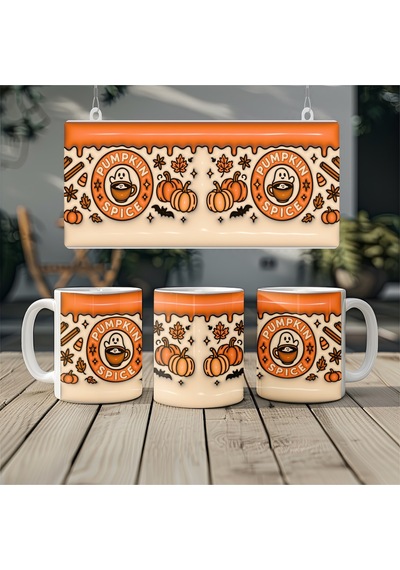 Pumpkin Spice Sonbahar Kupa Balkabağı Baharatı Temalı 3d Görünümlü - Kabartmasız Beyaz
