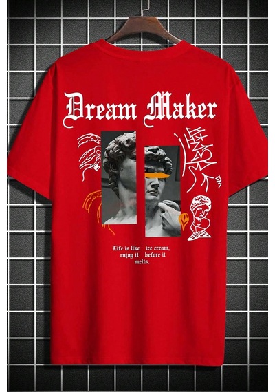 Unisex Dream Maker Baskılı Tasarım Tshirt Kırmızı
