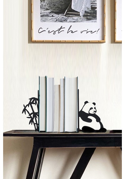 Hobi Demir Sanat Panda Figürlü Dekoratif Metal Kitap Tutucu