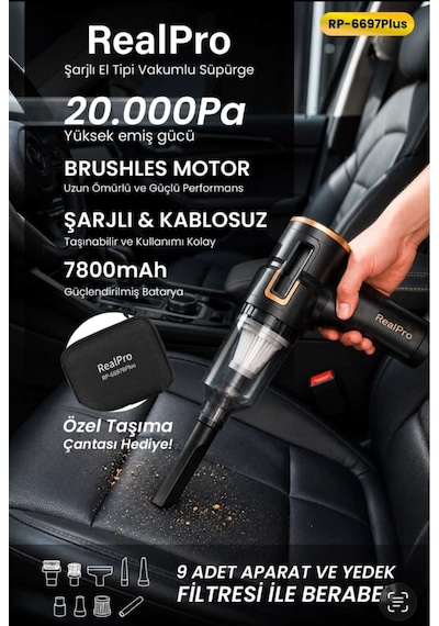 Junglee 20.000pa Yeni Nesil Araç Içi Süpürge Rp-6697b Plus Yeni Model Ekranlı Vakumlama Ve Çekme 0 - 250 Watt