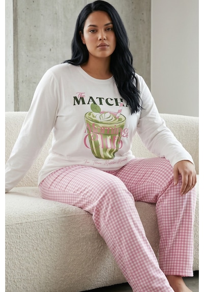 Siyah İnci Pamuklu Likralı Büyük Beden Battal Boy Örme Pijama Takım 26240897 Beyaz