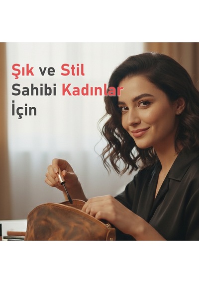 El Yapımı Lüks Hakiki Deri Makyaj Çantası Çok Fonksiyonlu, Şık Ve Dayanıklı Seyahat Makyaj Çantası