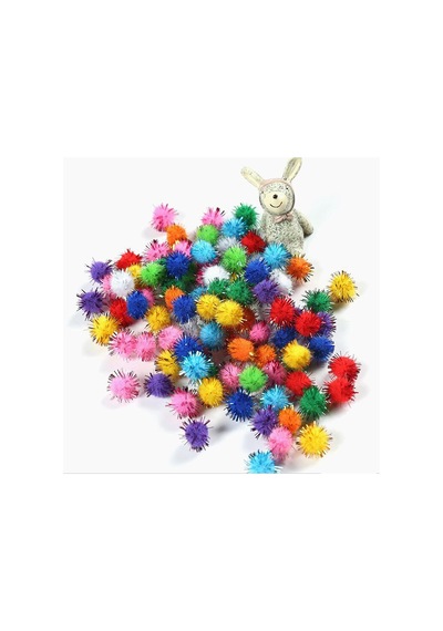 100 Adet. Simli Ponpon. 10 Mm. Renkli Peluş Ponpon. Minik  Ponpon.