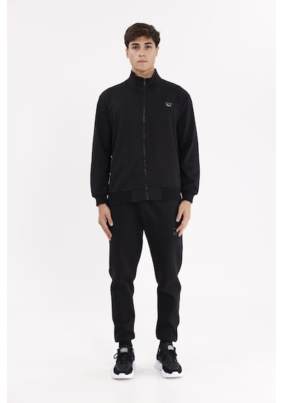 Rowinger Cepli Dik Yaka Tam Fermuarlı Göğüs Arma Detaylı Rahat Kalıp Mevsimlik Sweatshirt Black