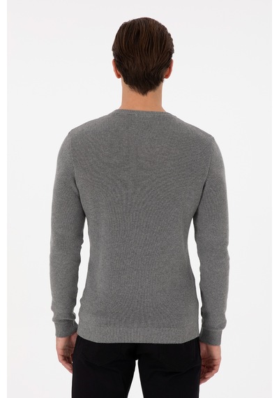 U.S. Polo Assn. Erkek Slim Fit Bisiklet Yaka Gri Melanj Basic Kazak 50298282-VR086 U.S. Polo Assn. Erkek Slim Fit Bisiklet Yaka Gri Melanj Basic Kazak 50298282-VR086