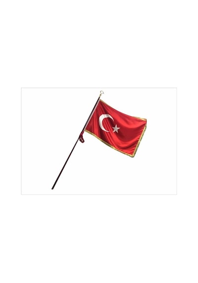 Sancak. Saçaklı Türk Bayrağı. Hamail ve Ahşap Direği Seti