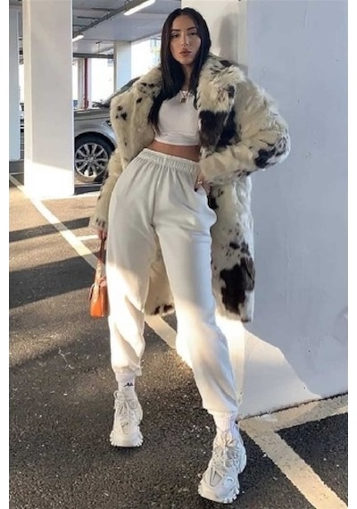 Madmext Mad Girls Beyaz Paça Lastikli Oversize Kadın Eşofman Mg324 BEYAZ