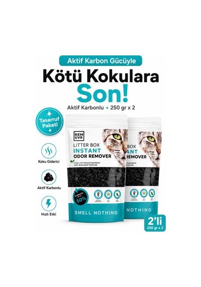 Kedi Kumu Koku Giderici Premium 250 Gr X 2 Adet Tasarruf Paketi Aktif Karbonlu Kedi Kumu Koku Önleyici Koku Giderici