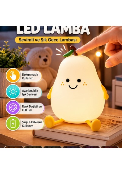 Dekoratif Armut Led Lamba Renk Değiştiren Şarjlı Kablosuz Gece Lambası Renkli