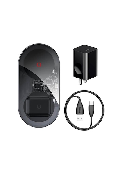 Baseus Simple 24W 2in1 Apple Uyumlu iPhone Airpods Amerikan Adaptörlü Kablosuz Şarj Cihazı