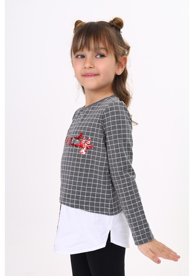 Toontoy Kız Çocuk Trendy Pullu Nakış Sweatshirt Antrasit Melanj