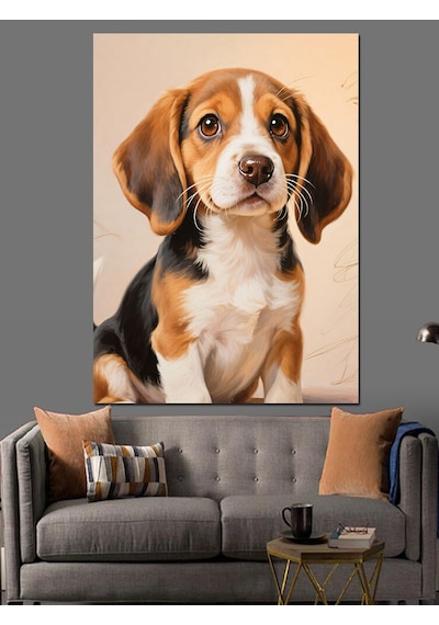Ahşap Tablo Sevimli Beagle Köpek Portresi