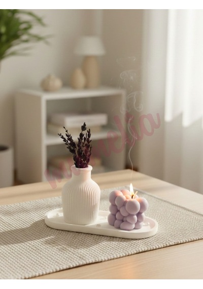 Mumelia Lavender Bubble - Doğal Soya Taştozu Tasarım Mum Seti .
