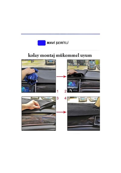 Toyota Corolla 1991-1997 3d Torpido Kılıfı Panel Koruyucu Göğüs Kaplama - Mavi Şerit-602