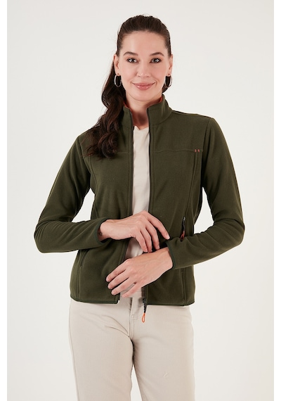 Lela Slim Fit Anti-Pilling Tüylenme Yapmayan Fermuarlı Cepli  Hırka Bayan Polar 5907002 Haki