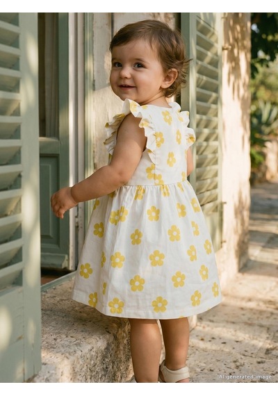 Civil Baby Çiçek Empirme Balon 6-18 Ay Elbise - Hardal Soft Hardal