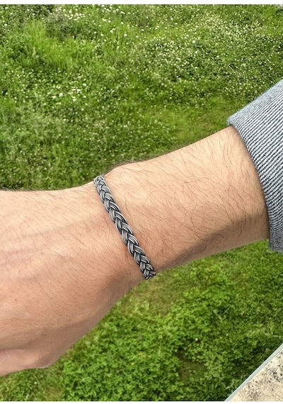 Kazzaze Gümüş Kazaziye Oksitli Örgü Bileklik 18 CM