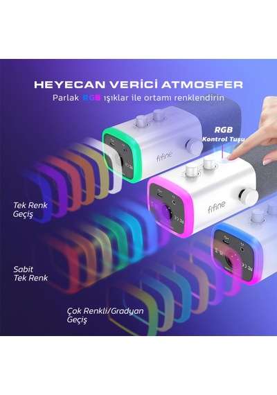 Fifine Am8 Bilgisayar Oyuncu Xlr Usb Rgb Dinamik Yayıncı Mikrofonu