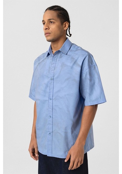 Vamos Oversize Yıkamalı Poplin Gömlek Mavi