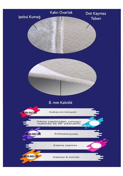 Kaymaz Tabanlı Yıkanabilir Halı Kilim Yolluk 251 Krem