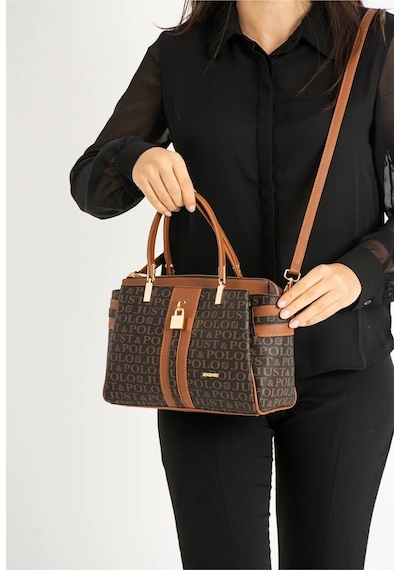 Just Polo Kadın Kahve Taba Monogram El Ve Omuz Çantası Yeni Sezon 2201mh Kahverengi - Taba