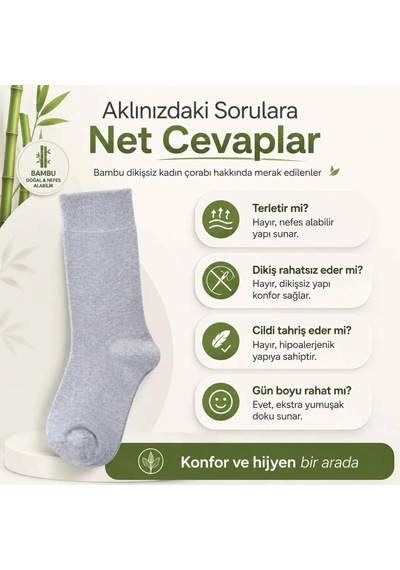 Genel Kadın Bambu Uzun Çorap 6 Lı Paket, Dikişsiz Burunlu Yumuşak Dokulu Siyah Beyaz Gr Gri 6 Lı / 36-40