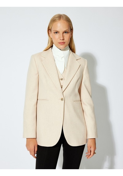 Koton Blazer Ceket Kruvaze Cepli Düğmeli Kalça Boy Ekru Çizgili 5wak50122uw Ekru Çizgili Ekru Koton Blazer Ceket Kruvaze Cepli Düğmeli Kalça Boy Ekru Çizgili 5wak50122uw Ekru Çizgili Ekru