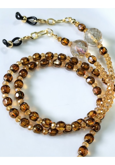 Gözlük Zinciri Gerçek Kristal Taşlı Thinblack Amber