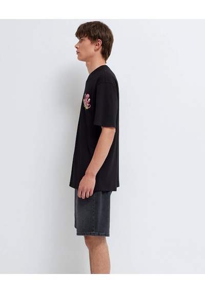 Mavi M0613385-900 Mavi Ahtapot Baskılı T-shirt Erkek Tişort Siyah