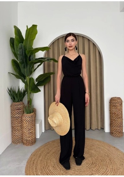 Darcy Sırt Dekolteli Tulum Siyah