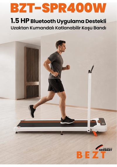 Bluetoothlu Uygulamalı Uzaktan Kumandalı Koşu Bandı Yürüyüş Bandı Beyaz