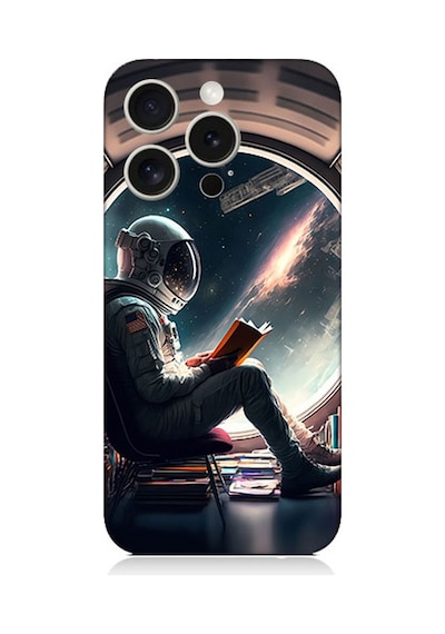 Apple Uyumlu iPhone 15 Pro Silikon Kılıf Kitap Ve Astronot