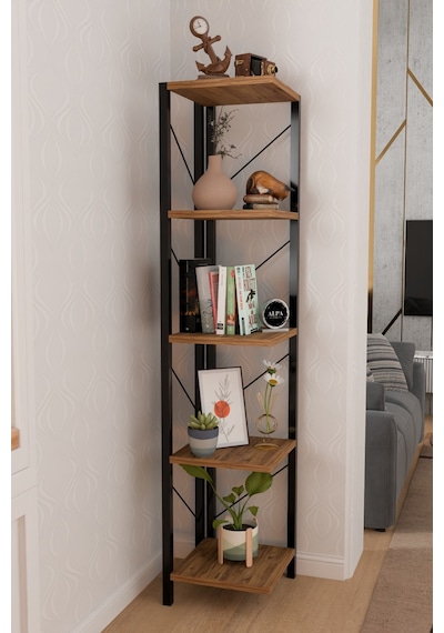 Alpa Ev Mobilya 5 Katlı Kare Raflı Metal Köşe Raf, Dekoratif Kitaplık Ve Modern Saksılık Atlantik Çam Alpa Ev Mobilya 5 Katlı Kare Raflı Metal Köşe Raf, Dekoratif Kitaplık Ve Modern Saksılık Atlantik Çam