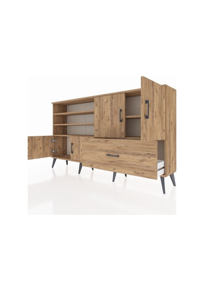 Arges Konsol 5 Raflı Tek Çekmeceli 4 Kapaklı 176x30x99 Çam-çam Çam-çam