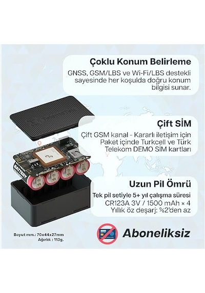 İm3l Otonom Gsm/gps/wi-fi Takip Cihazı, Çift Sim, 5 Yıl Pil Ömrü, Aboneliksiz