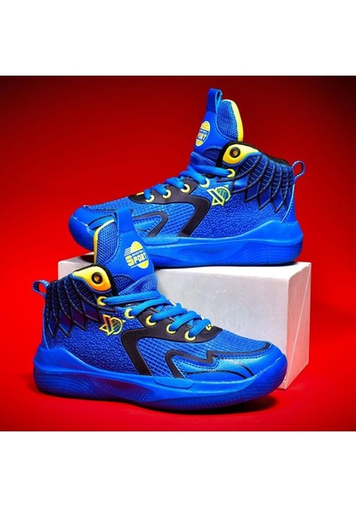 Kraliyet Mavisi 31-40 Çocuk Spor Ayakkabı Örgü Nefes Alabilen Çocuk Basketbol Ayakkabıları Öğrenci Spor Ayakkabıları Mavi