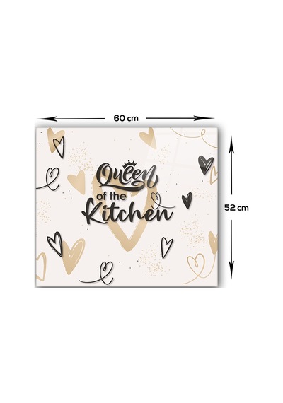 Cam Ocak Arkası Koruyucu | Queen Of The Kitchen Love |52cm x 60cm