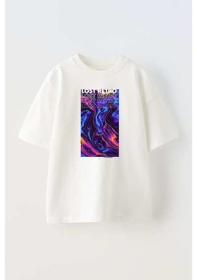 Thewert Unisex Lost Retro Tasarım Baskılı Pamuk Beyaz Oversize T-shirt