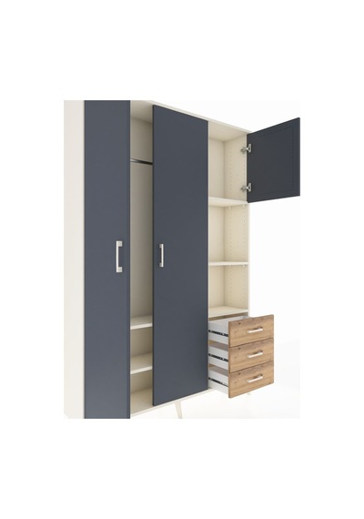 Arges Dolap 5 Raflı 3 Çekmeceli Tek Askılı 132x30x195 Aytaşı-... Aytaşı