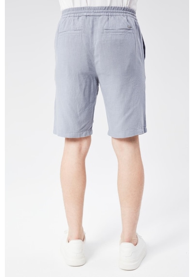 Braccas Erkek Beli Lastikli Bağcıklı Keten Karışımlı Slim Fit Jogger Şort Mavi Mavi