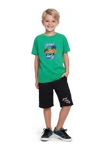 Fyk Kids Erkek Çocuk Yazlık Good Vibes Only Baskılı Alt-üst Takım Yeşil