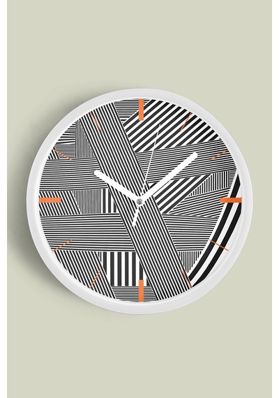 Soyut - Bohem - Geometrik Temalı Modern Duvar Saati - 25cm - Önü Camlı Beyaz Kasa - Sessiz Mekanizma-jh0499 Beyaz