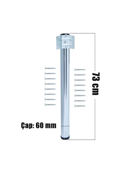 Ademkocplastik Adem Koç Plastik 60'Lık Perçinli Masa Ayağı Krom 73Cm (4'Lü)