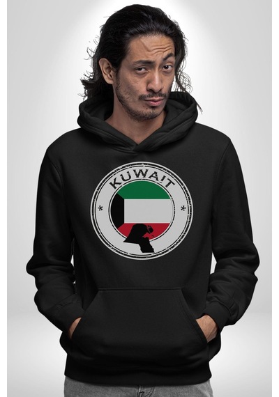Kuveyt Bayrağı Kadın Erkek Siyah Kapüşonlu Sweatshirt Hoodie Siyah