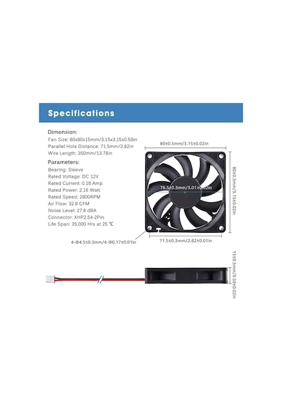 Gdstıme 80 Mm Fan 80 X 15 Mm 12v Bilgisayar Fanı 8cm Pc Fan Dc 12v Kasa Fan 2800 Rpm