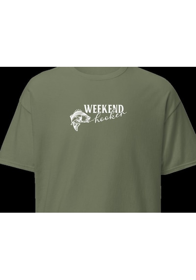 Wildstyle Weekend Forecast Fishing Balıkçılık Hafta Sonu Baskılı Unisex Bisiklet Yaka Pamuklu Tişört - Haki